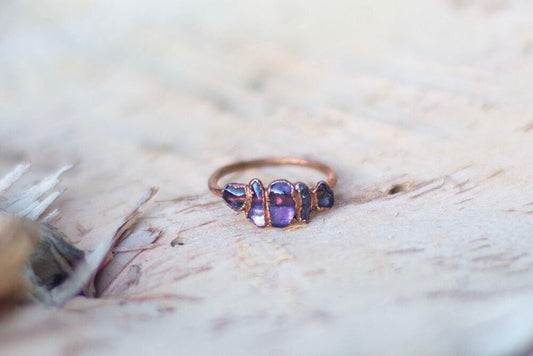 Multi-Stone Amethyst Copper Ring | Boho Crystal Stacker Ring