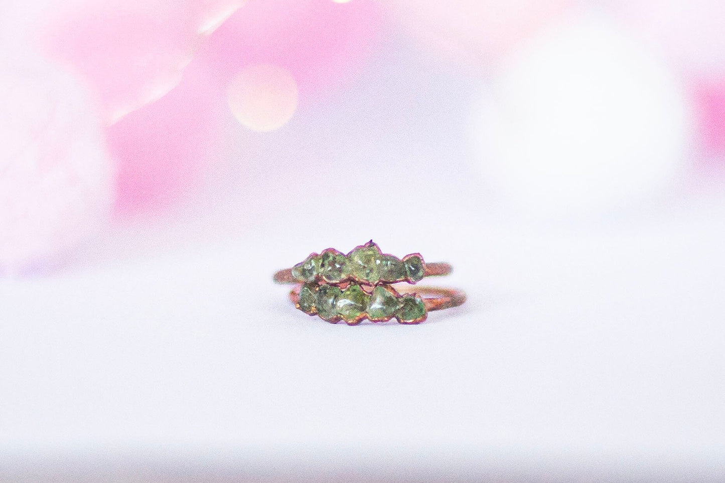 Green Peridot Copper Stacker Ring | Handmade August Birthstone Ring