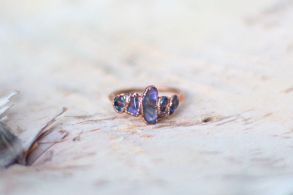 Multi-Stone Amethyst Copper Ring | Handmade Stacking Crystal Ring
