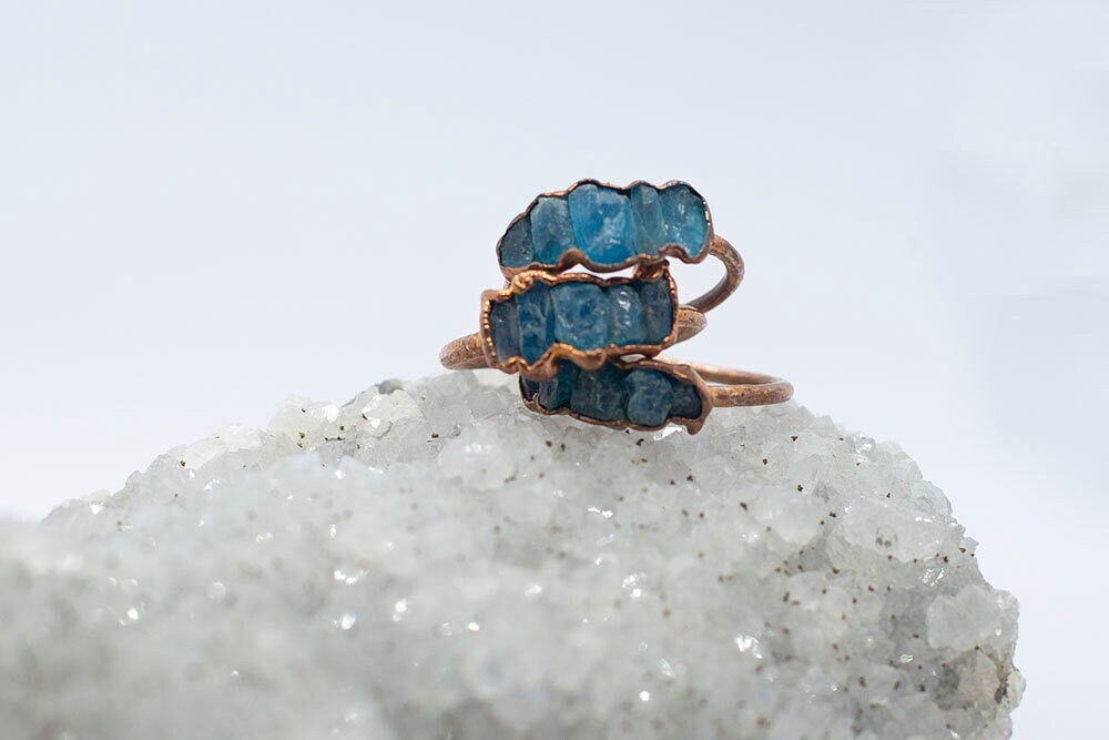 Dark Blue Apatite Copper Ring | Unique Handmade Stacker Ring Australia