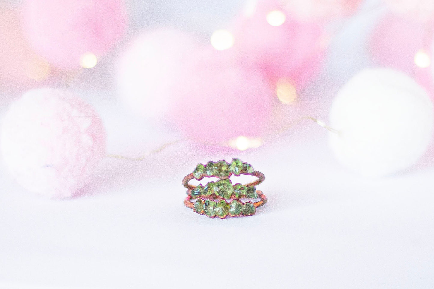 Green Peridot Copper Stacker Ring | Handmade August Birthstone Ring