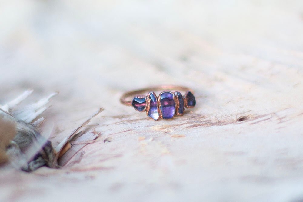 Multi-Stone Amethyst Copper Ring | Handmade Stacking Crystal Ring