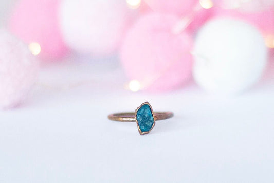 Raw Blue Apatite Copper Stacker Ring | Handmade Crystal Ring
