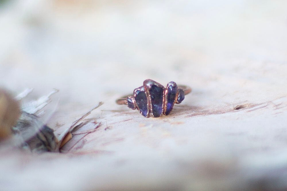 Multi-Stone Amethyst Copper Ring | Handmade Stacking Crystal Ring