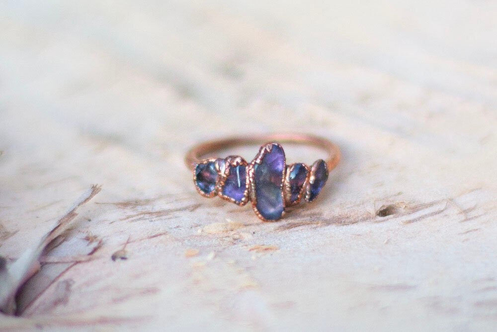 Multi-Stone Amethyst Copper Ring | Handmade Stacking Crystal Ring