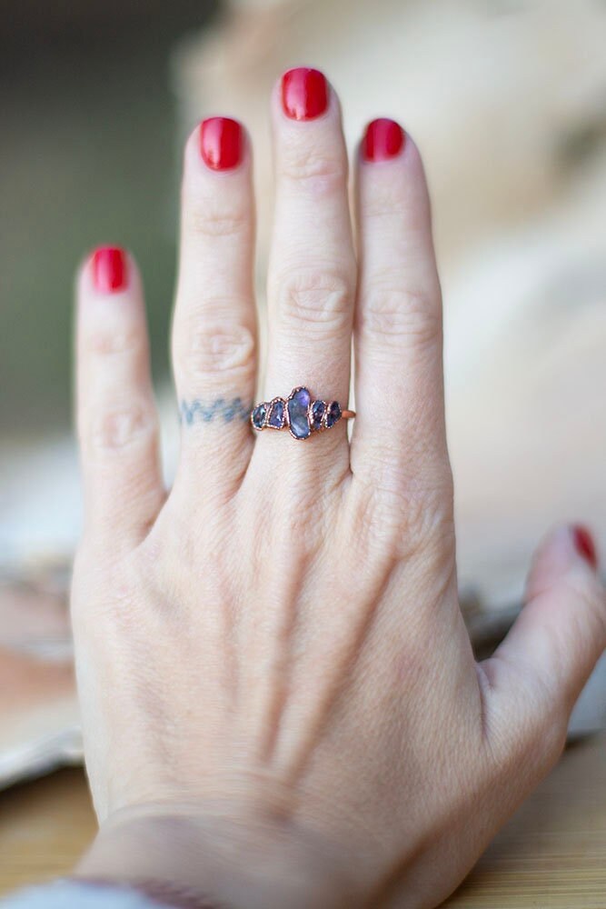 Multi-Stone Amethyst Copper Ring | Handmade Stacking Crystal Ring