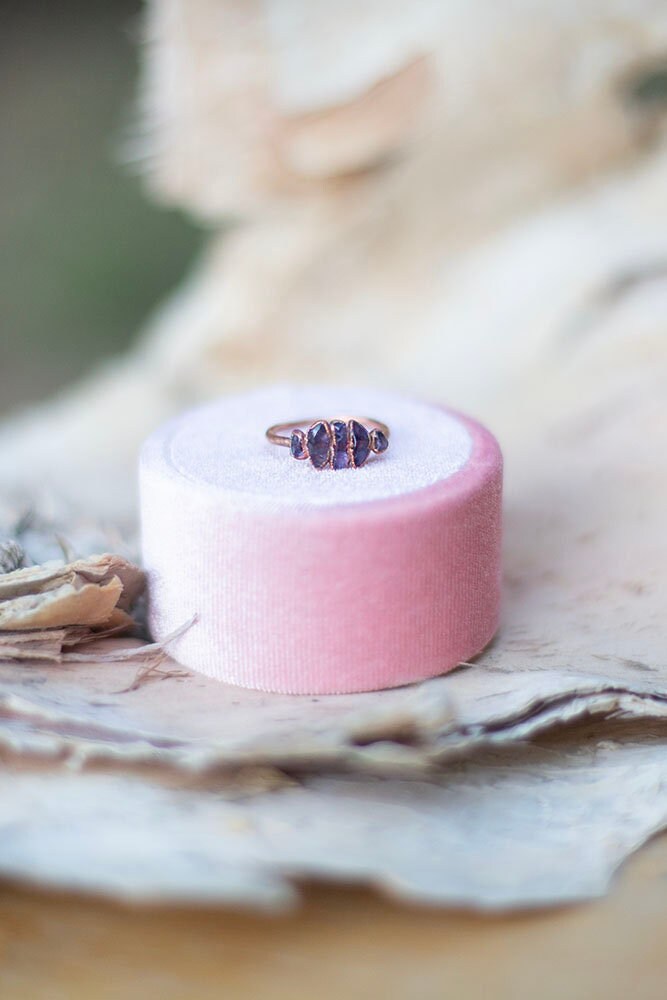 Multi-Stone Amethyst Copper Ring | Handmade Stacking Crystal Ring