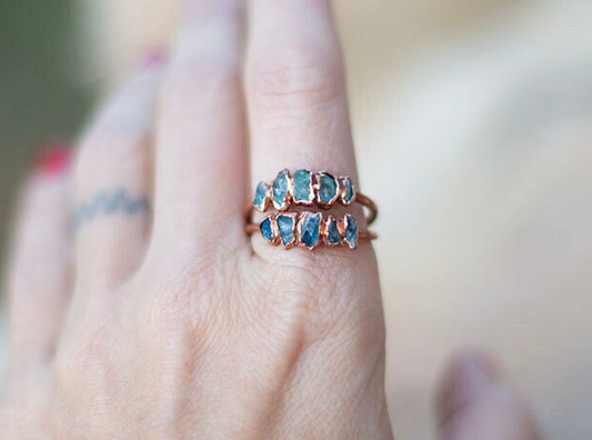 Pale Blue Apatite Copper Stacker Ring | Unique Crystal Ring