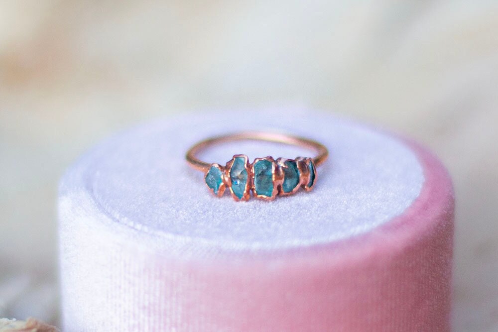 Pale Blue Apatite Copper Stacker Ring | Handmade Crystal Ring