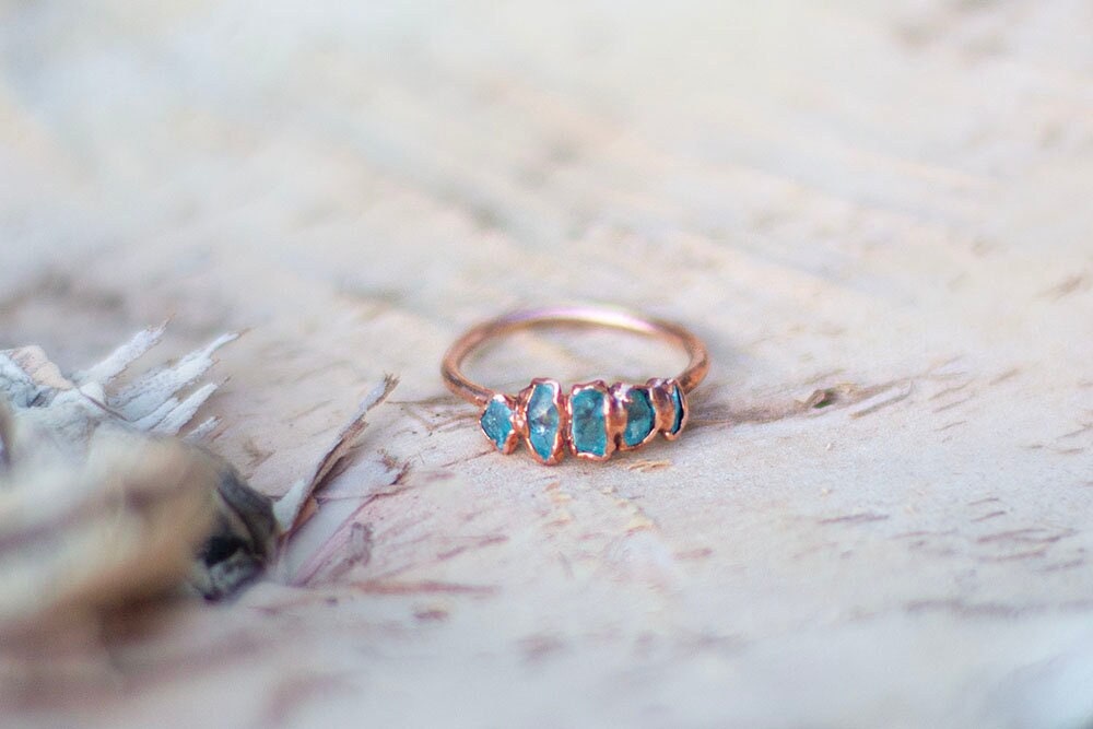 Pale Blue Apatite Copper Stacker Ring | Handmade Crystal Ring