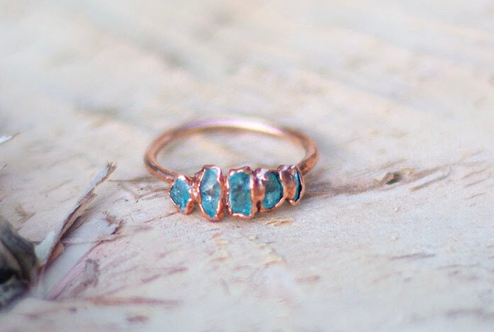 Pale Blue Apatite Copper Stacker Ring | Handmade Crystal Ring