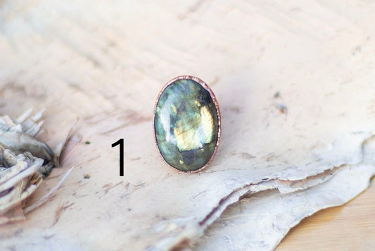 Blue Fire Labradorite Ring | Handmade Copper Statement Ring