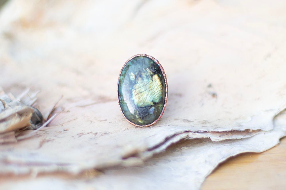 Blue Fire Labradorite Ring | Handmade Copper Statement Ring