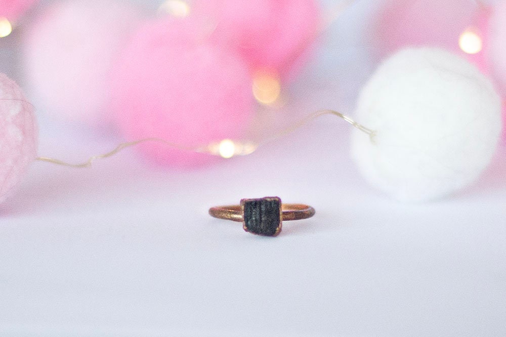 Raw Black Tourmaline Copper Stacker Ring | Handmade Protection Ring