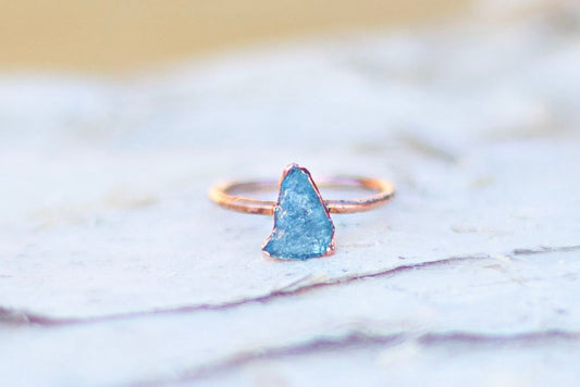 Raw Aquamarine Copper Stacker Ring | March Birthstone Ring