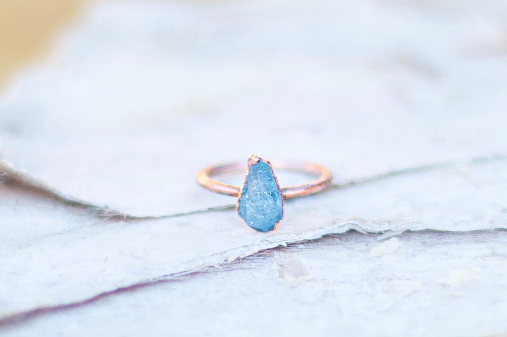 Raw Aquamarine Copper Stacker Ring | March Birthstone Ring