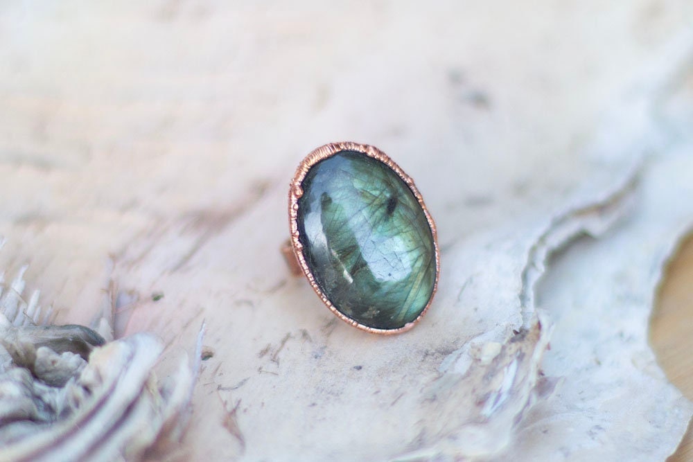 Blue Fire Labradorite Ring | Handmade Copper Statement Ring