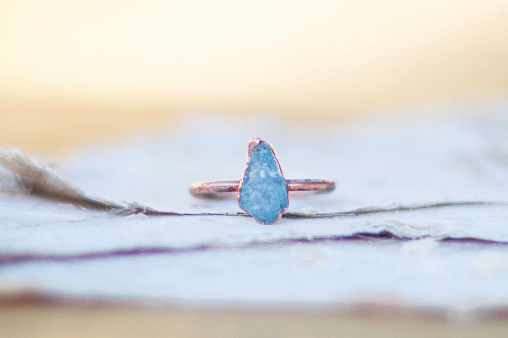 Raw Aquamarine Copper Stacker Ring | March Birthstone Ring