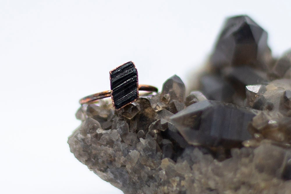 Raw Black Tourmaline Copper Stacker Ring | Handmade Protection Ring