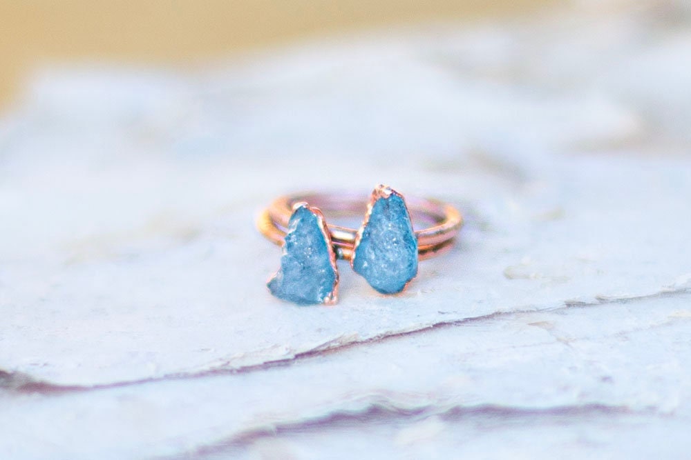 Raw Aquamarine Copper Stacker Ring | March Birthstone Ring