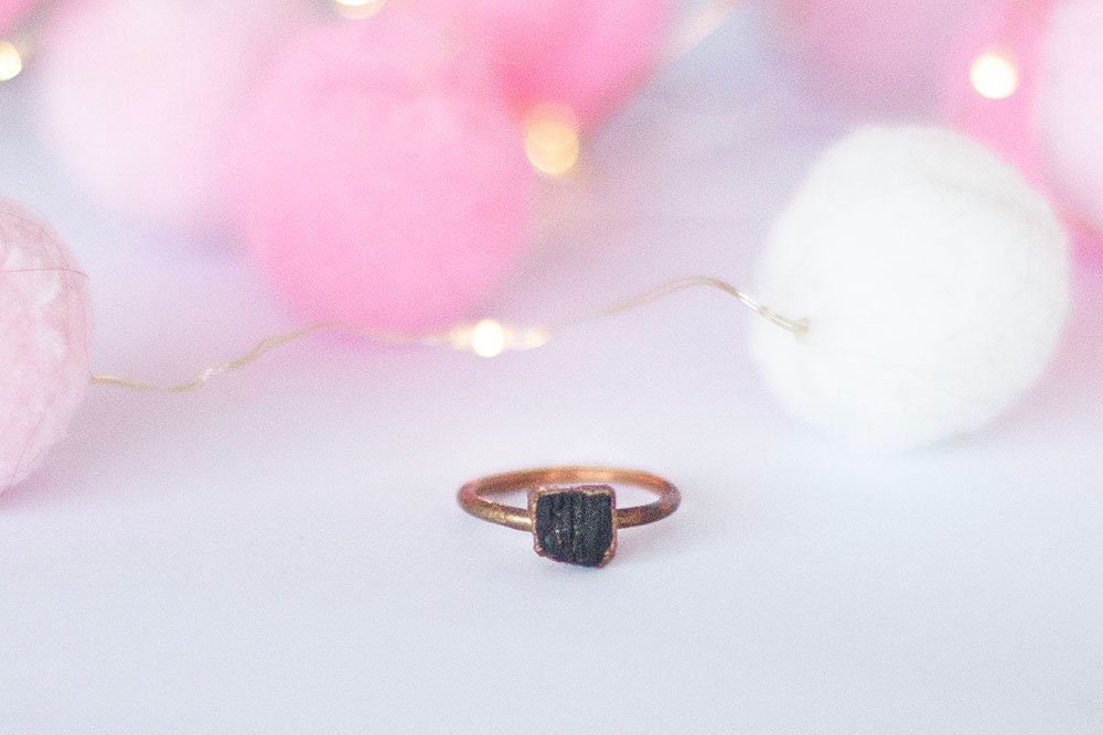 Raw Black Tourmaline Copper Stacker Ring | Handmade Protection Ring