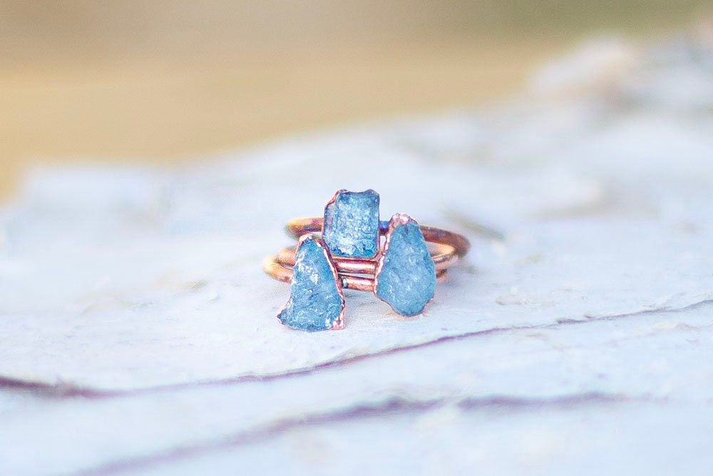Raw Aquamarine Copper Stacker Ring | March Birthstone Ring