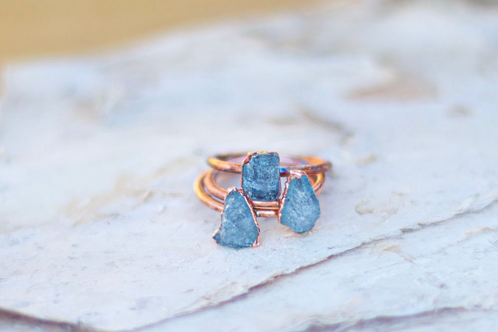 Raw Aquamarine Copper Stacker Ring | March Birthstone Ring