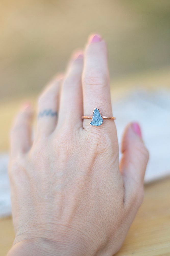 Raw Aquamarine Copper Stacker Ring | March Birthstone Ring