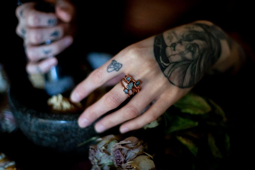 Raw Aquamarine Copper Stacker Ring | March Birthstone Ring