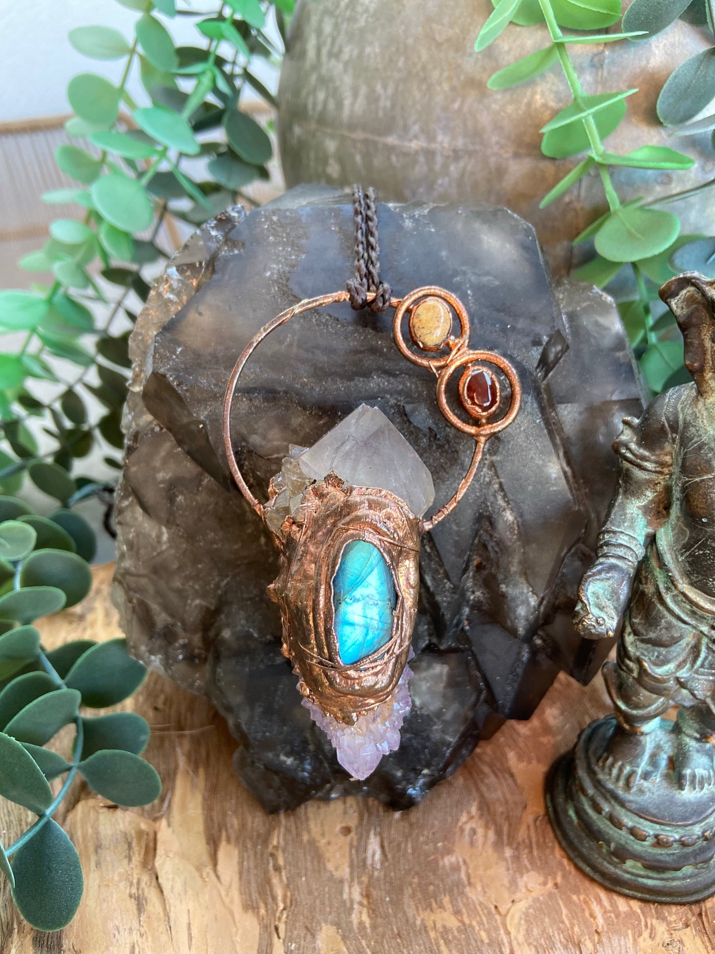 Faery Charm Pendant - Smoky Quartz, Amethyst Spirit Quartz and Labradorite