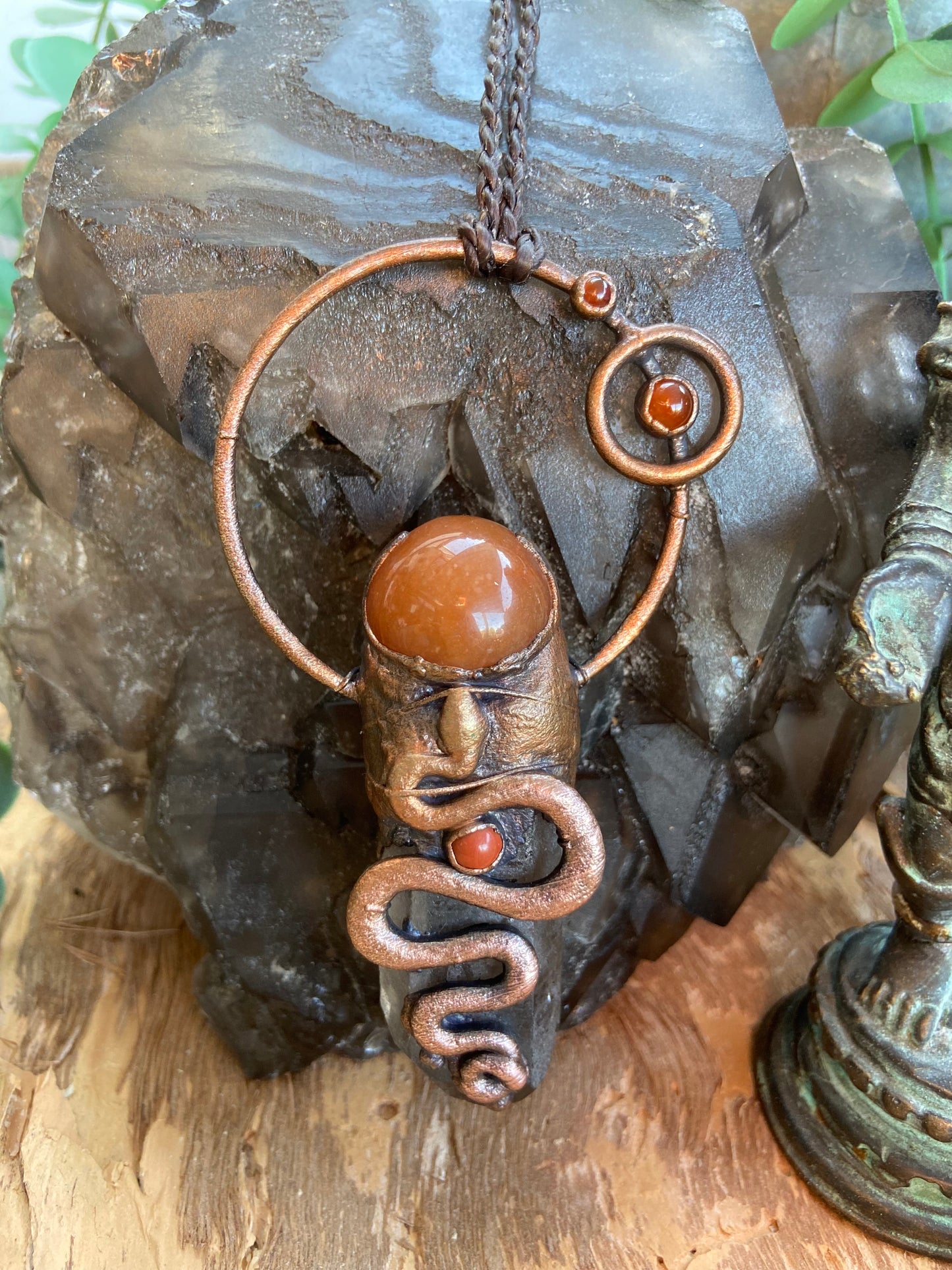 Snake Charm Pendant | Smoky Quartz & Carnelian | Kundalini Energy