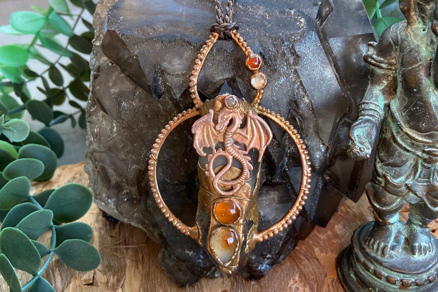 Dragon’s Heart Smoky Quartz Pendant | Handmade Boho Necklace Australia