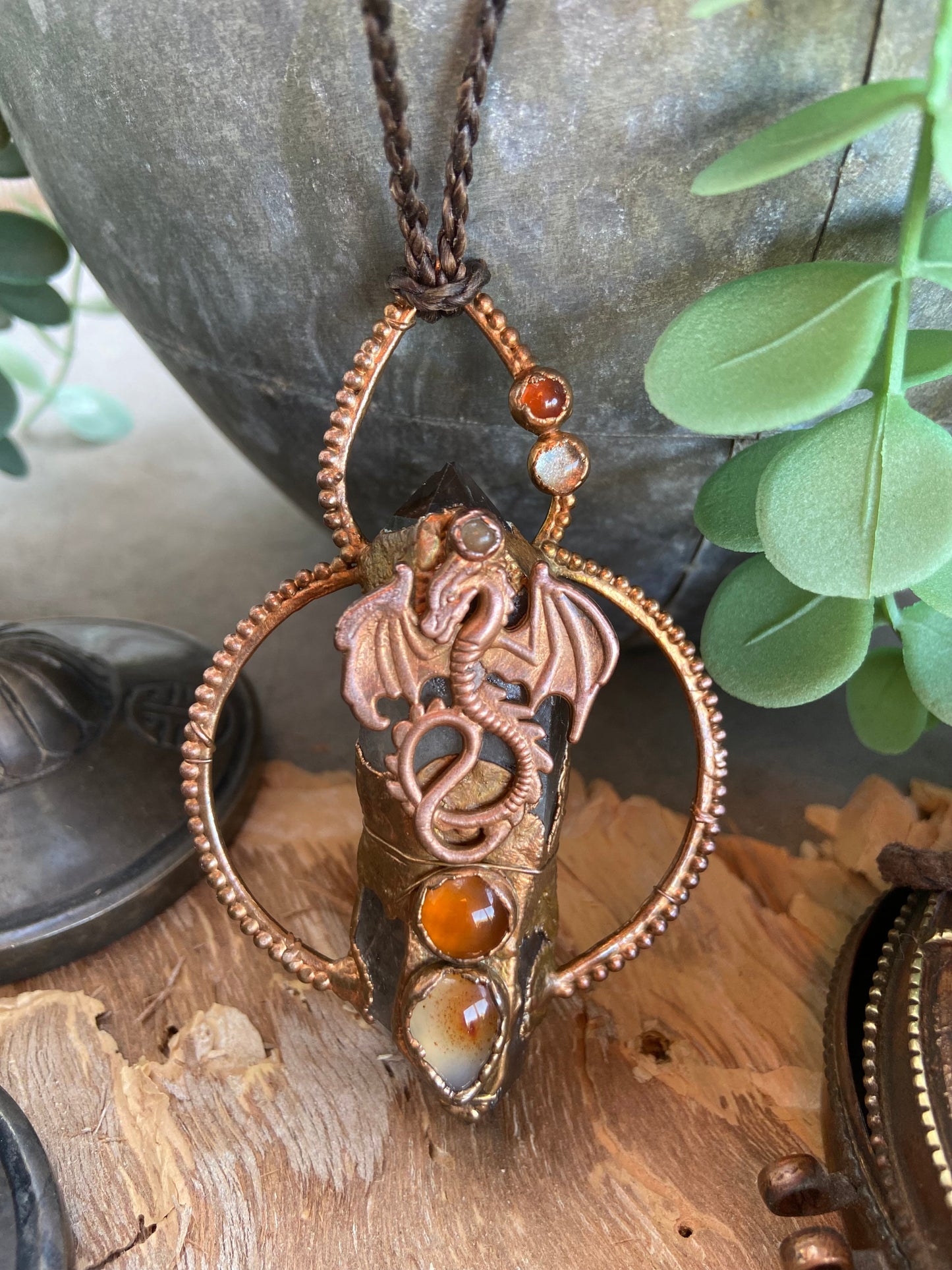 Dragon’s Heart Smoky Quartz Pendant | Handmade Boho Necklace Australia