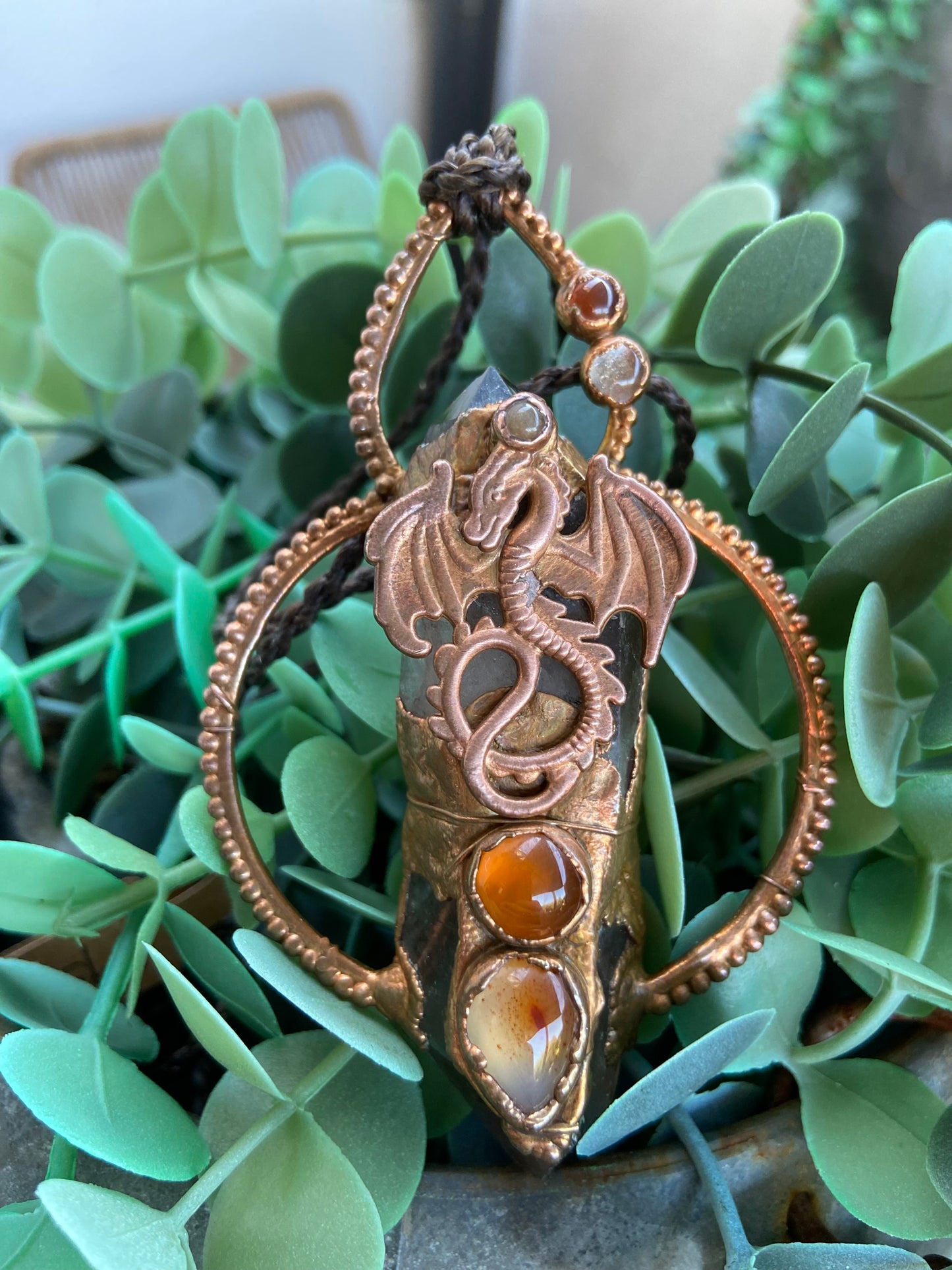 Dragon’s Heart Smoky Quartz Pendant | Handmade Boho Necklace Australia