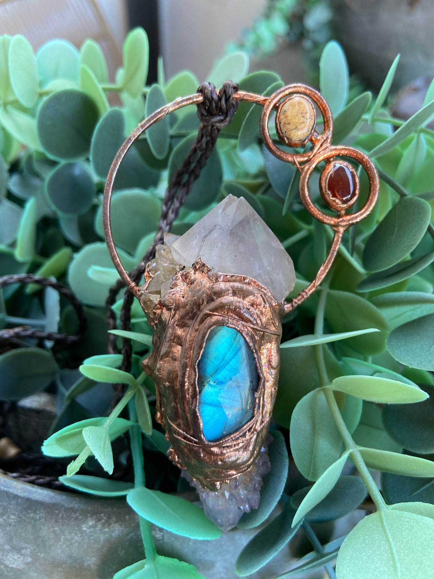Faery Charm Pendant - Smoky Quartz, Amethyst Spirit Quartz and Labradorite