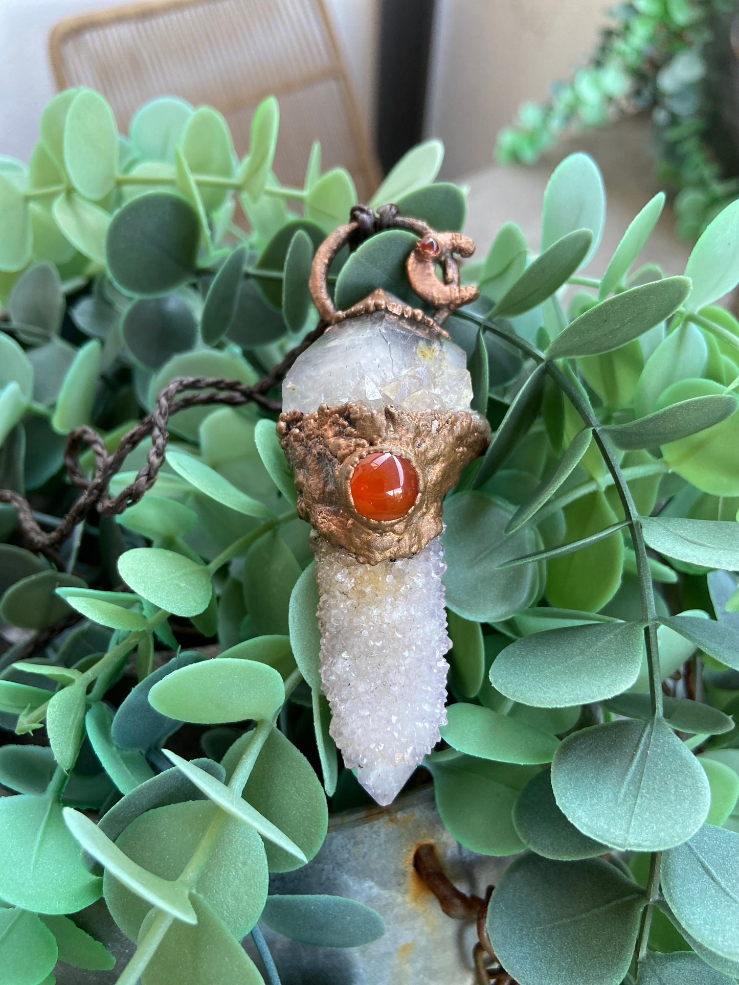 Spirit Moon Pendant | Smoky Quartz, Amethyst Spirit Quartz & Carnelian