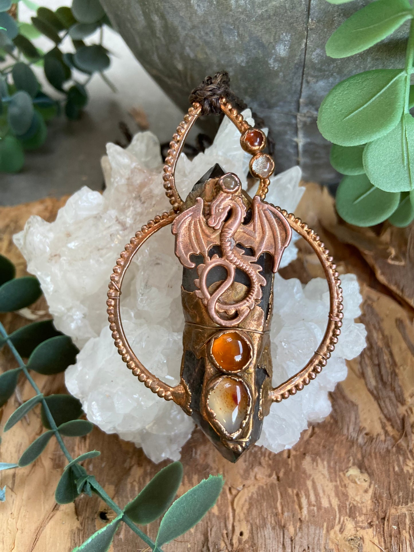 Dragon’s Heart Smoky Quartz Pendant | Handmade Boho Necklace Australia