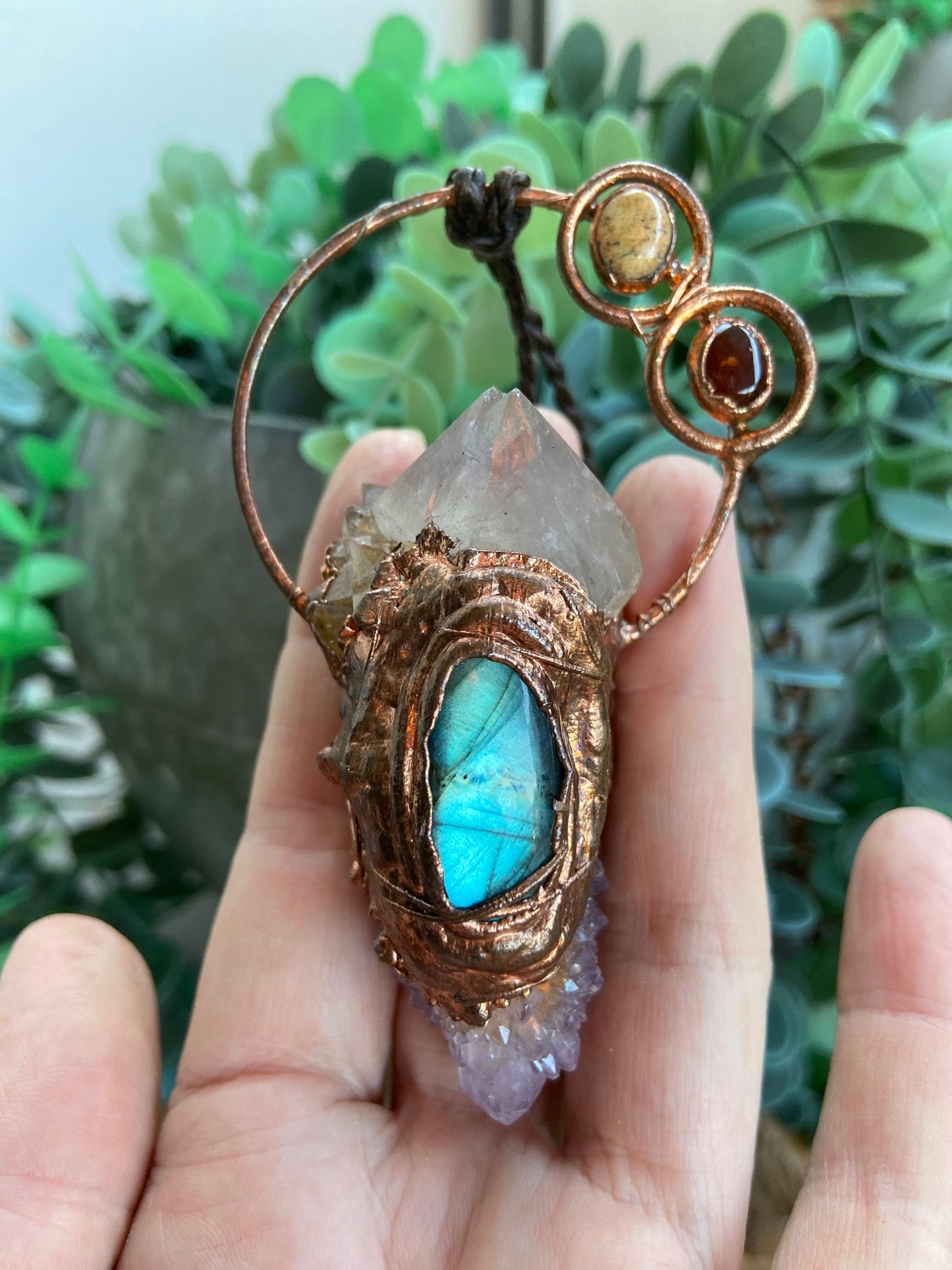 Faery Charm Pendant - Smoky Quartz, Amethyst Spirit Quartz and Labradorite