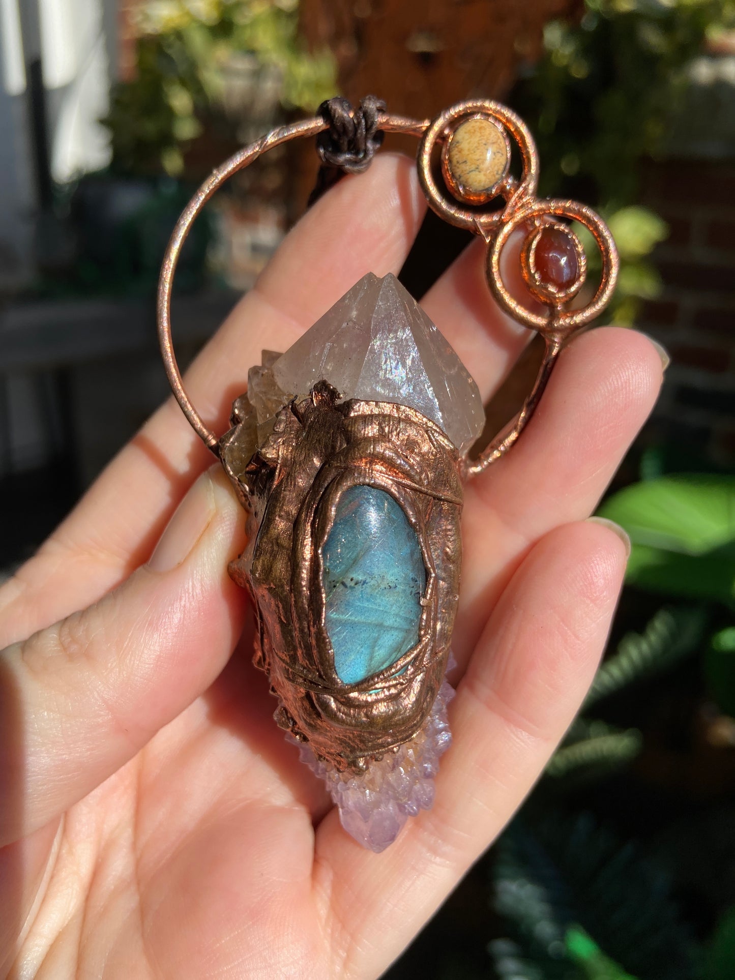 Faery Charm Pendant - Smoky Quartz, Amethyst Spirit Quartz and Labradorite