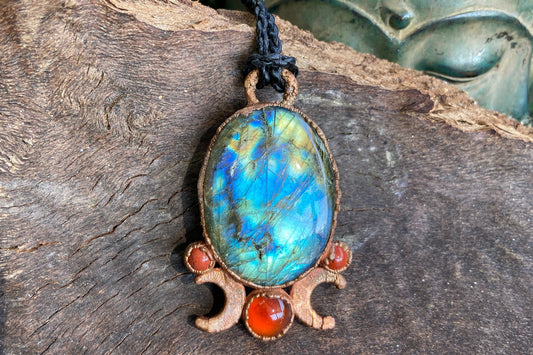 Blue Labradorite Copper Pendant | Crescent Moon Necklace