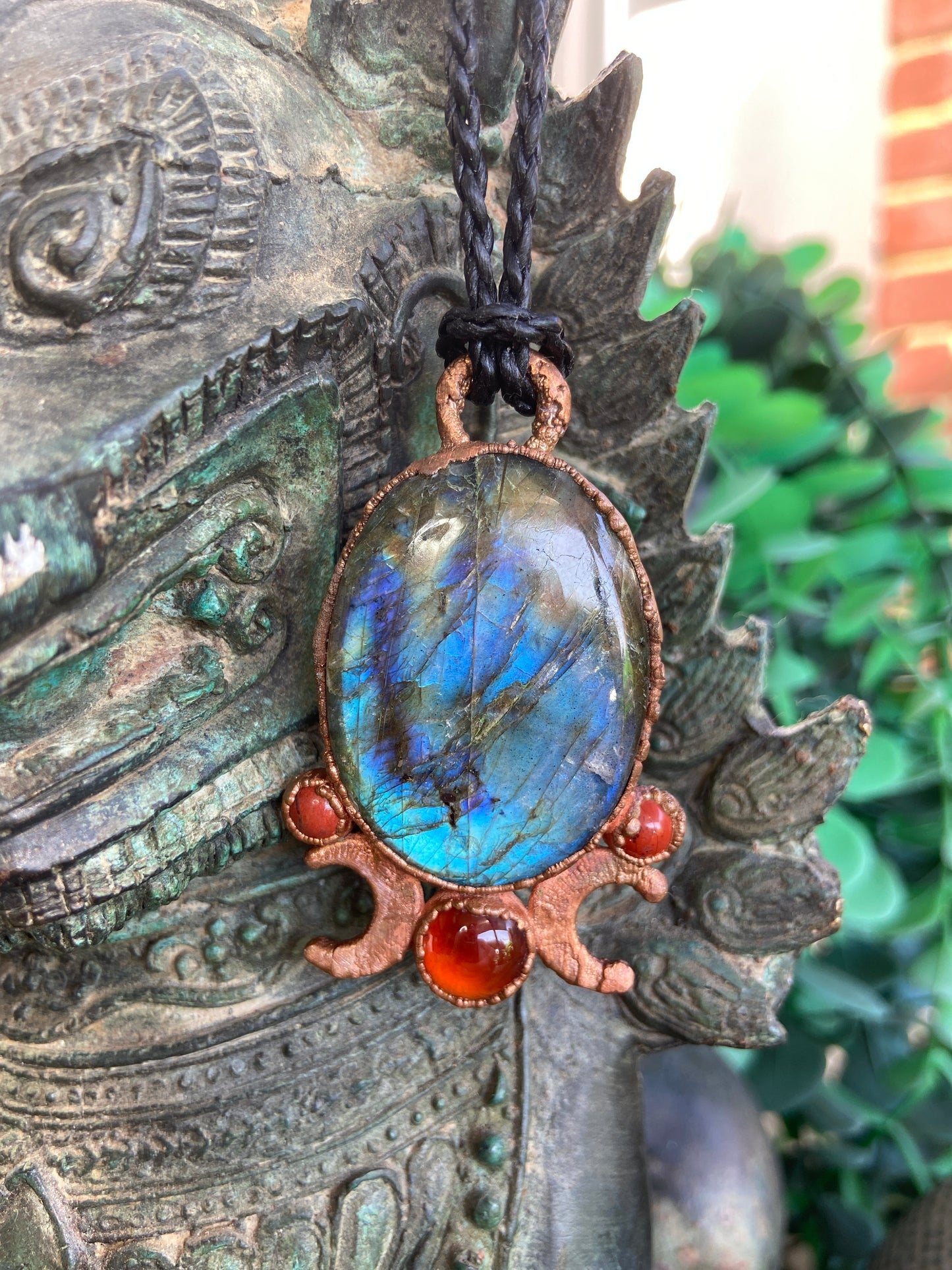 Blue Labradorite Copper Pendant | Crescent Moon & Labradorite Necklace