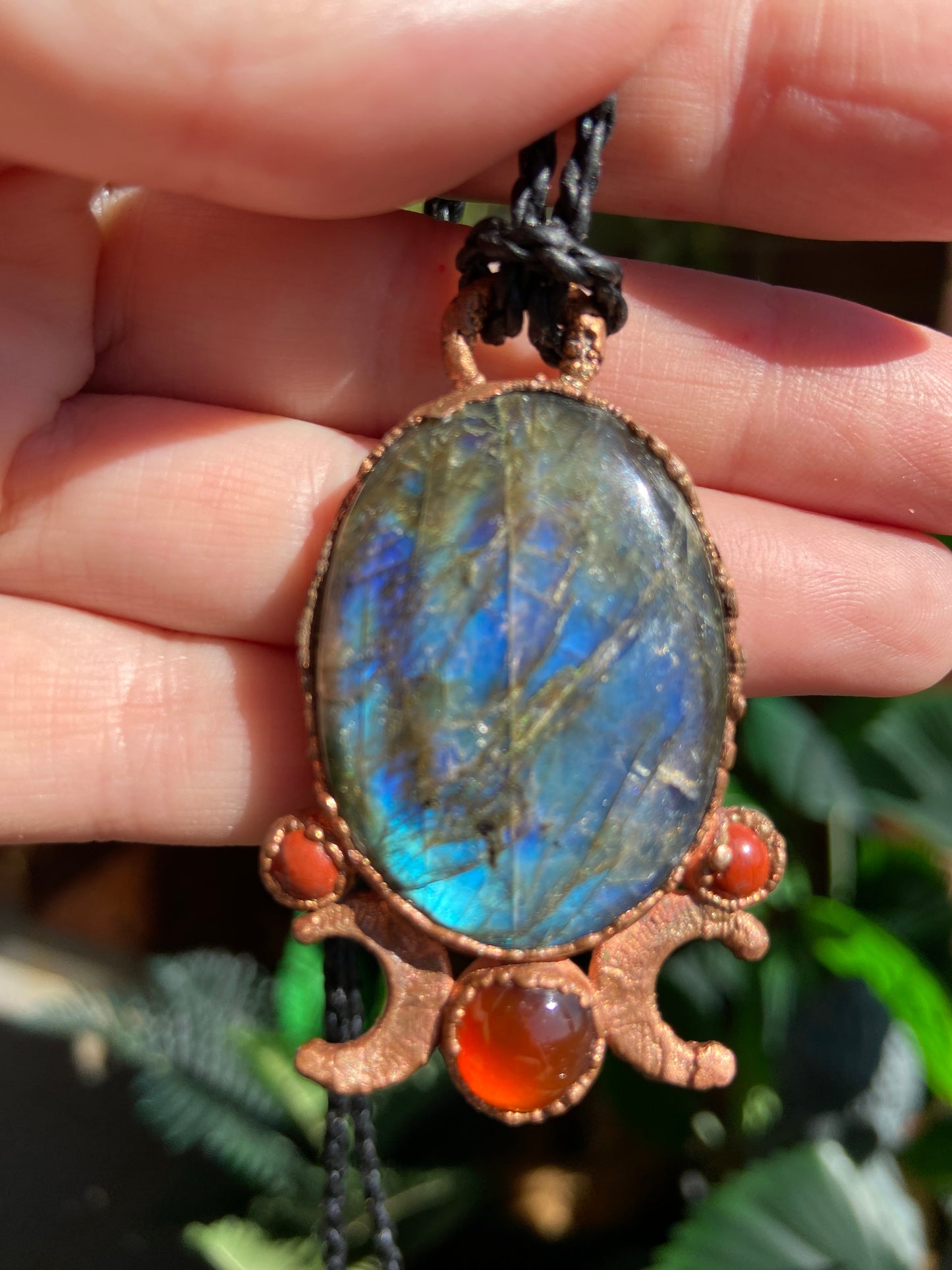 Blue Labradorite Copper Pendant | Crescent Moon & Labradorite Necklace