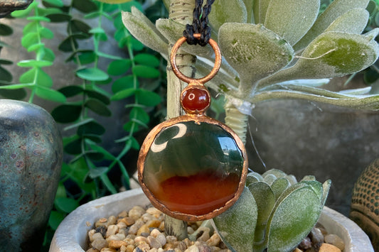 Indian Agate & Carnelian Pendant | Handmade Crystal Necklace