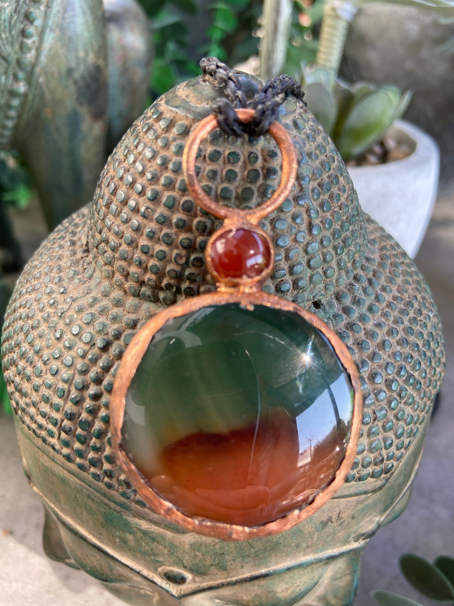 Indian Agate & Carnelian Pendant | Handmade Copper Crystal Necklace