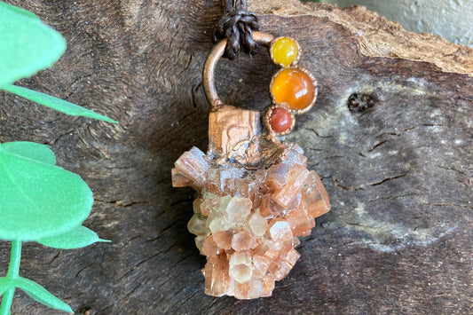 Aragonite Copper Crystal Pendant | Handmade Crystal Necklace