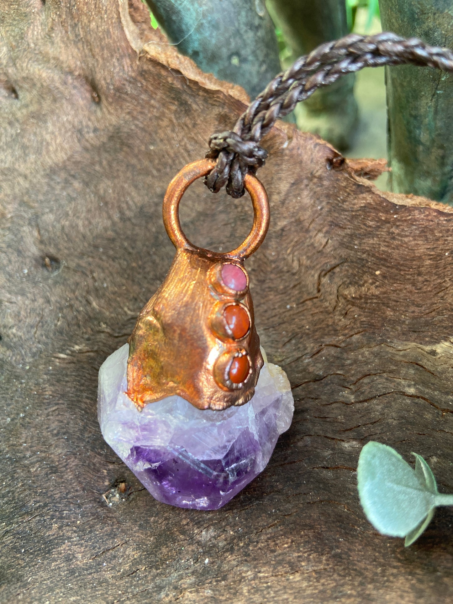 Amethyst Copper Pendant | Handmade Boho Crystal Necklace
