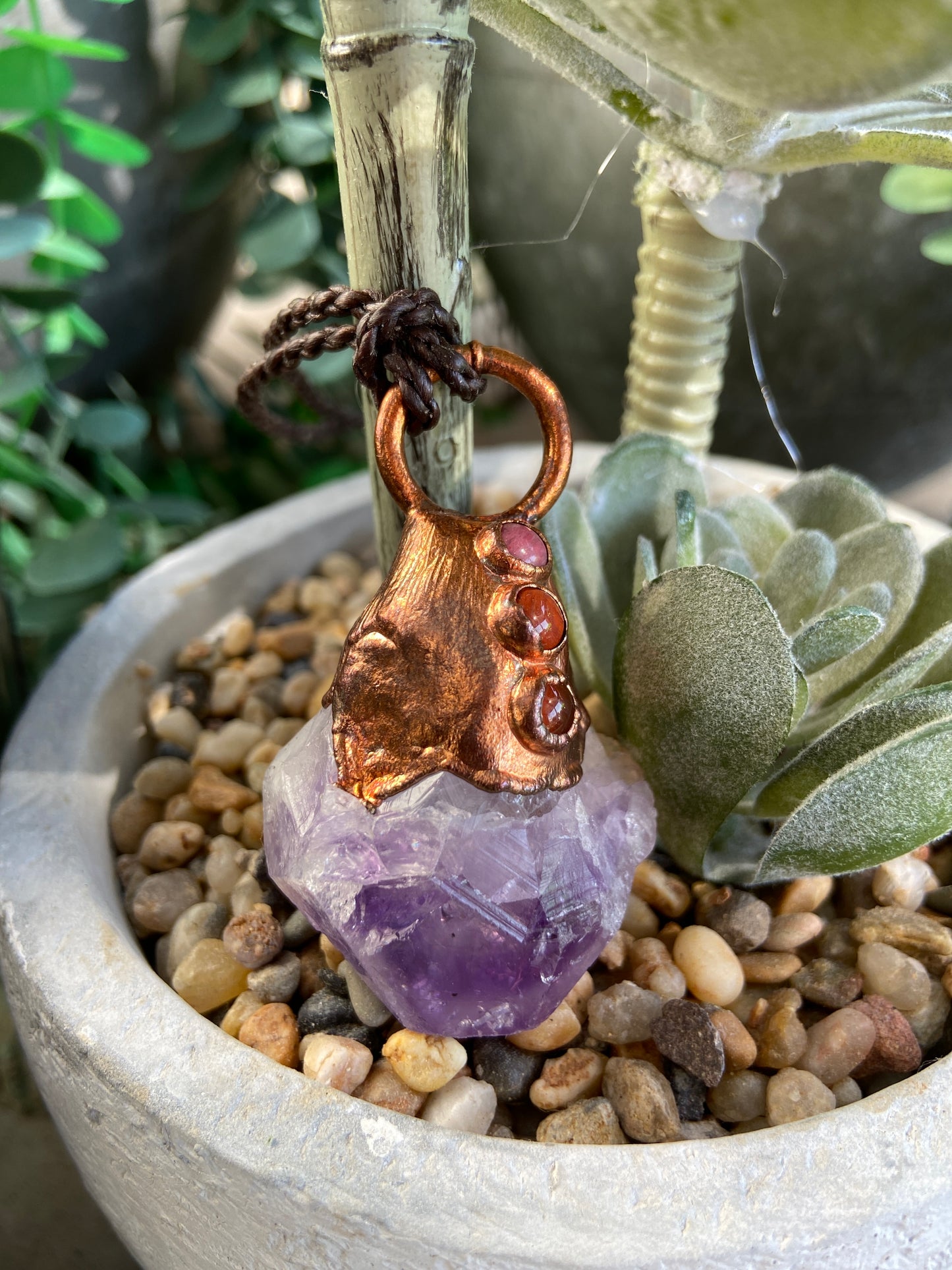 Amethyst Copper Pendant | Handmade Boho Crystal Necklace