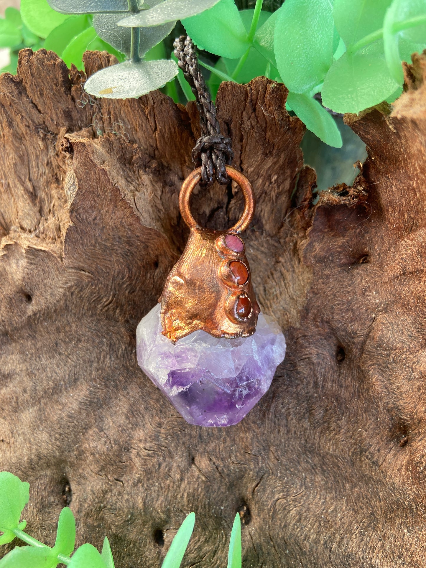 Amethyst Copper Pendant | Handmade Boho Crystal Necklace