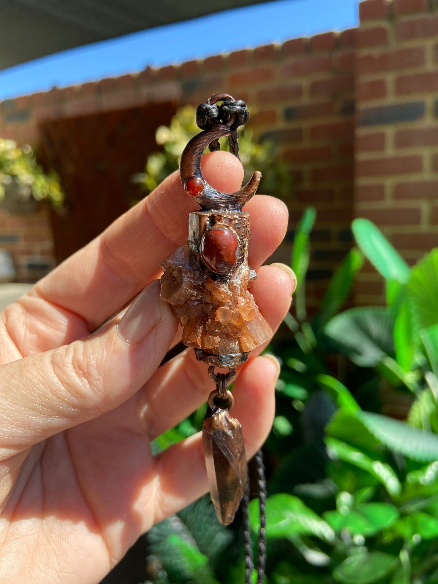 Aragonite & Smoky Quartz Pendant | Handmade Crystal Necklace