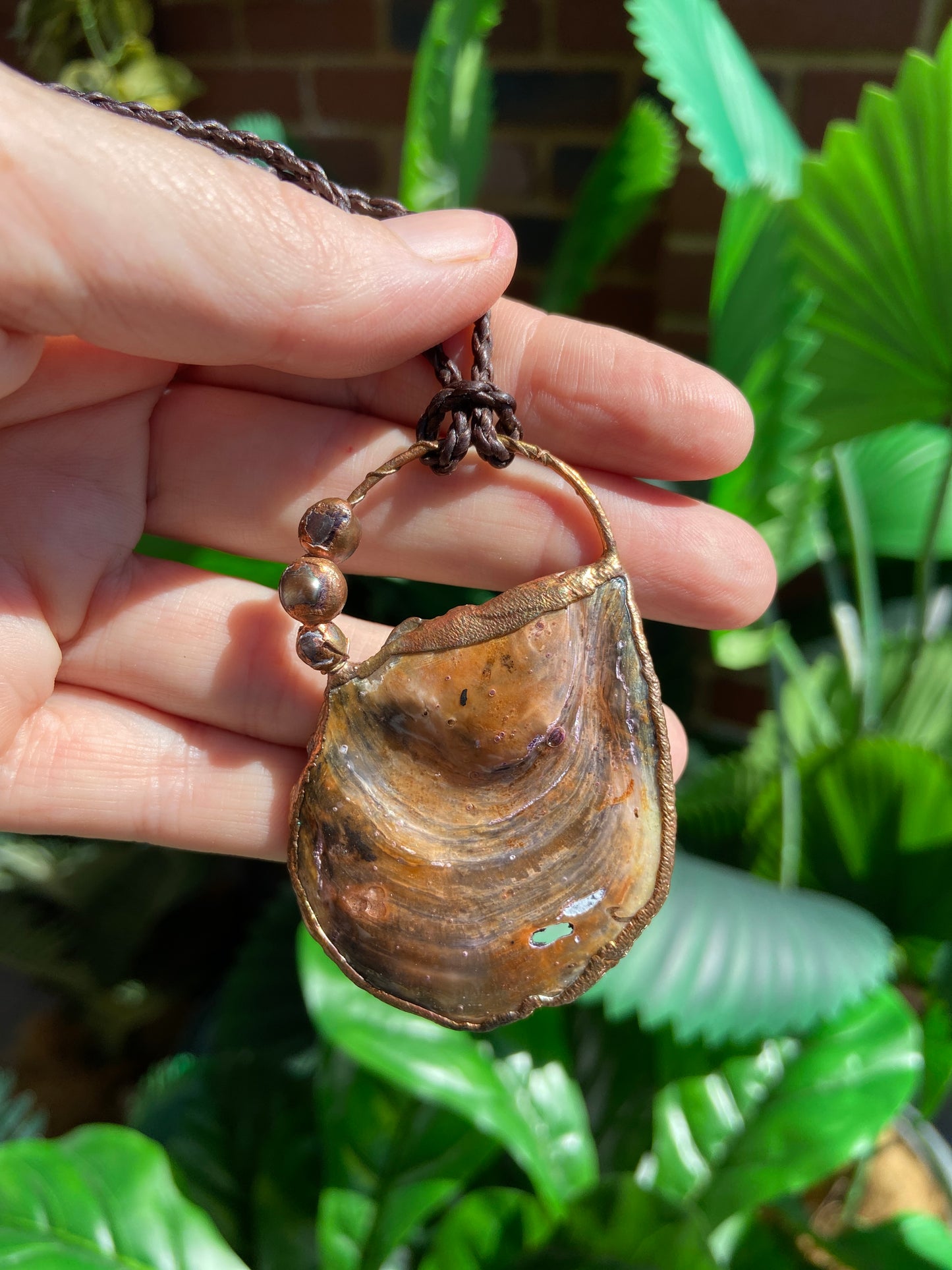 Oyster Shell & Pearl Copper Pendant | Boho Ocean Necklace